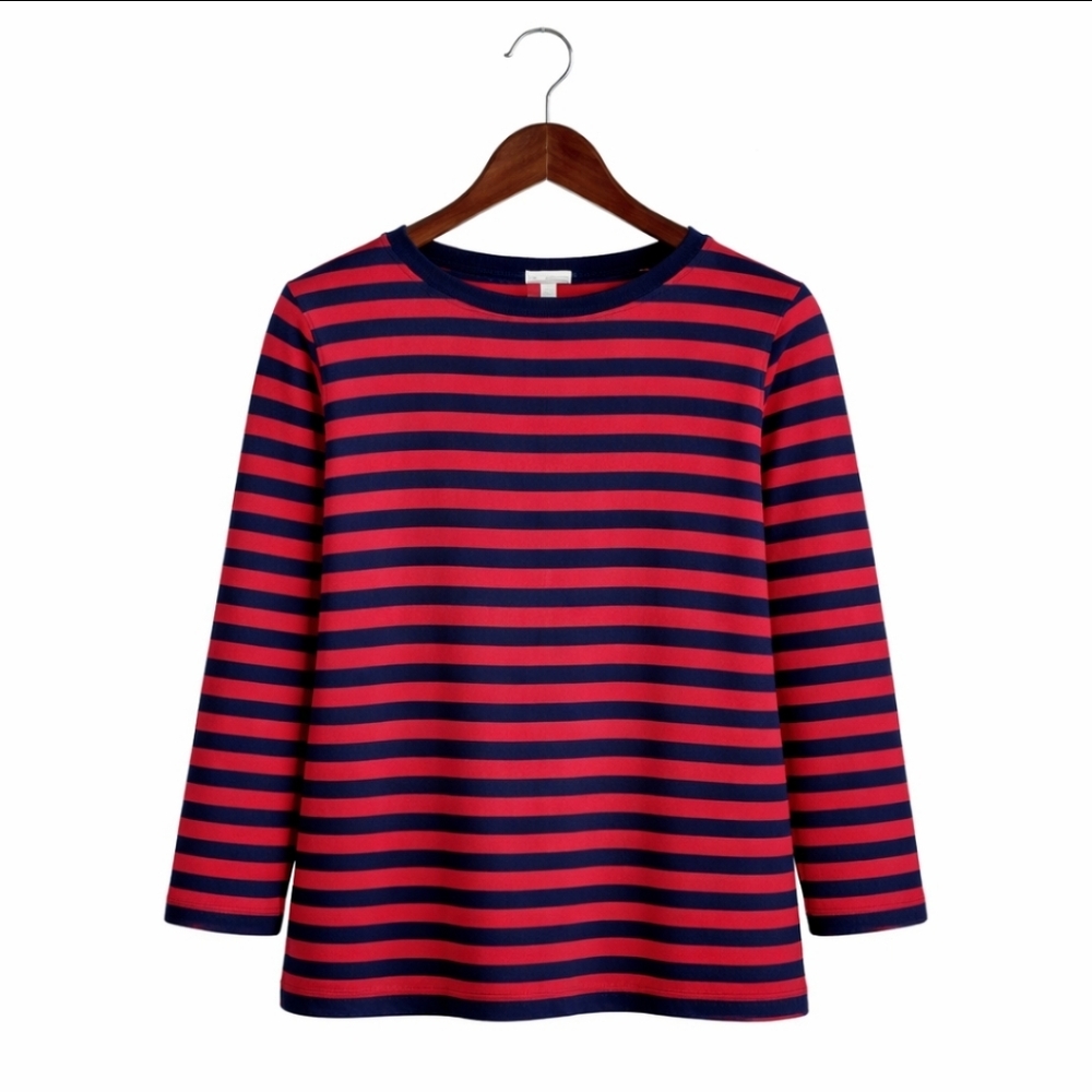 Gap Red Navy Striped Long Sleeve Womens Tee Sz Lg